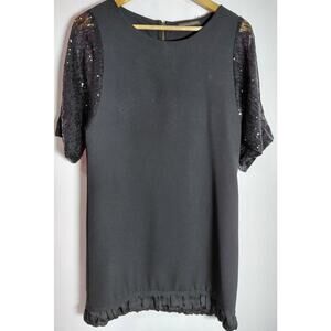 COLLECTIVE CLOTHING DS8774 Sequin Sleeve Top Black Solid Short Sleeve Size S
